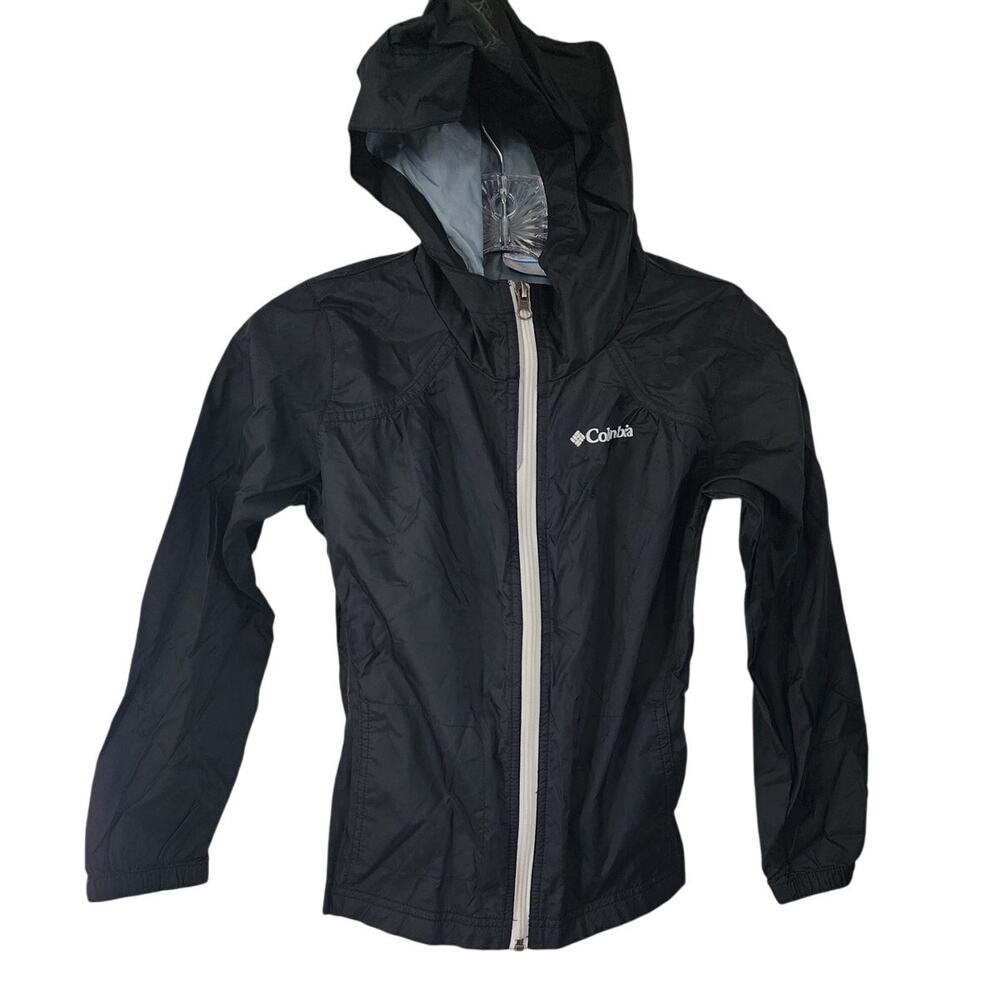 Columbia Youth Windbreaker Nylon Hiking Full Zip Hooded Black Size Small 7/8